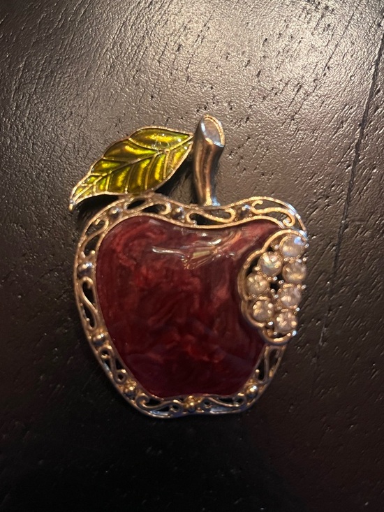 Jewelry - Red Apple Enamel & Crystal Brooch